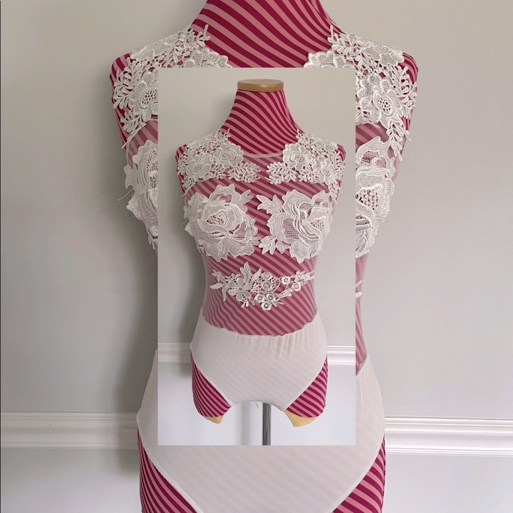 White Sheer Bodysuit w/Floral Appliqué NWOT
